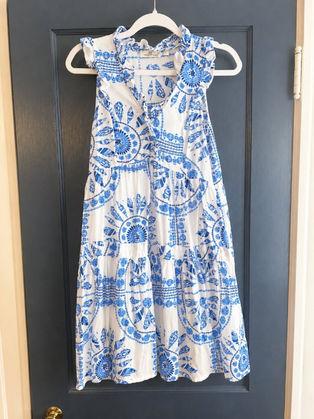 Vineyard Vines Blue & White Shell Print Ruffle Dress – Size Small